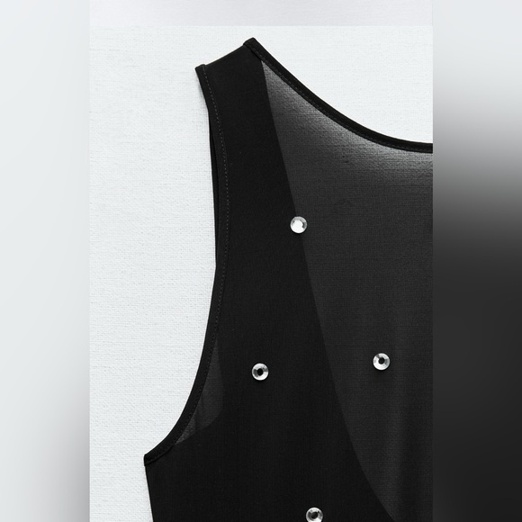 Zara JUMPSUIT w/RHINESTONE ORGANZA Size Small - NWT - Picture 8 of 9